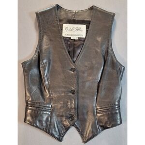 Michael Hoban North Beach Leather Women Vest Size 4 Black Vintage Moto USA Made